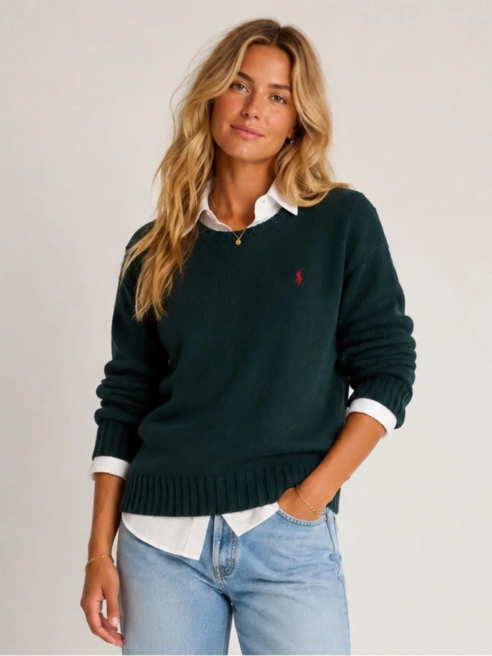 Polo Ralph Lauren Vintage Men’s Crewneck Sweater Deep Teal Cotton Logo L
